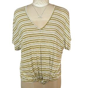 LOFT Twist Front Blouse Striped Dolman‎ Sleeve Green/White M